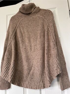 Sunday Somewhere Taupe Speckled Turtleneck Cable Poncho Sweater